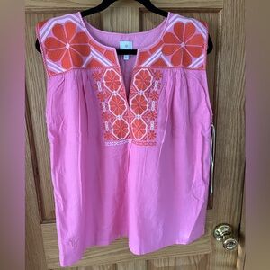 Maripe Vibrant Pink Blouse with Orange Floral Accents